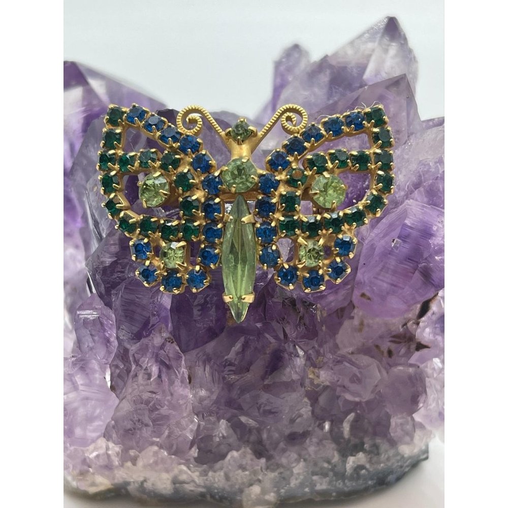 Vintage Gold Tone & Multicolored Rhinestone Figura